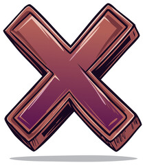 Obraz premium Stylized x letter in maroon color with bold outlines and shading effect