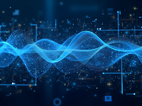 Quantum chromodynamics circuit board with blue quark wave interactions and gluon exchange patterns
