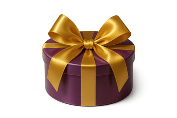 Obraz premium Round purple gift box with golden ribbon bow creating a festive celebration present or surprise for special events