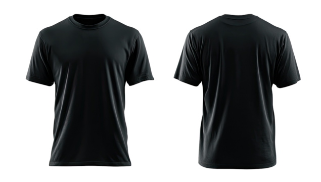 Black t-shirt, front and back views