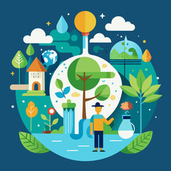 A vibrant illustration of sustainable living and environmental harmony