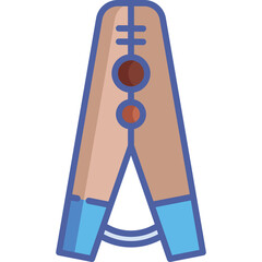 A Simple Two-Pronged Wooden Clothespin with Blue Accents and Brown Circles on a Transparent Background Ideal for Laundry and Household Tasks