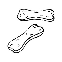 Snacks for dogs or cats. Dog bone shaped treats. Line illustration dog bone. Pet food. 
