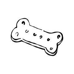 Treats for dogs or cats. Pet food. Dog bone snack. Line illustration bone.