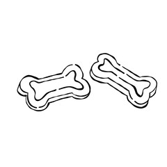 Pet food. Treats for dogs or cats. Dog bone shaped snacks. Outline illustration dog bone.