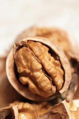 Close up of cracked walnuts	
