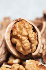 Close up of cracked walnuts	