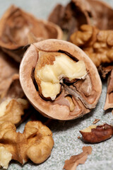 Close up of cracked walnuts	