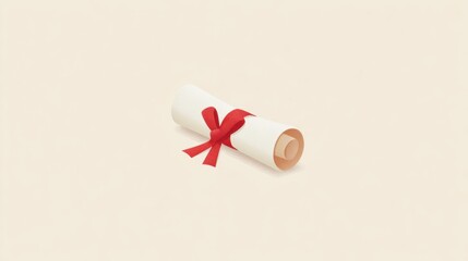 A rolled diploma tied with a red ribbon rests on a neutral background, symbolizing achievement and academic success.