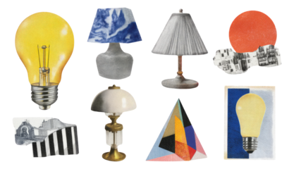Artistic Illustration of Colorful Light Bulbs and Lamps with Various Shapes and Styles