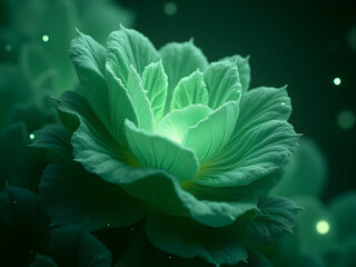 Ultra-realistic jade green plexus with oriental technology aesthetic, Asian market presentation template