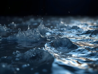 Ultra-realistic liquid metal surface with tariff information rippling outward and economic growth wave patterns reflecting on dark gradient fluid dynamics background