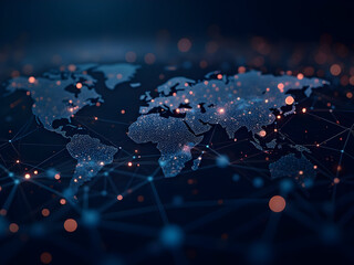 Ultra-realistic neural network visualization showing interconnected tariff policies affecting economic growth with glowing nodes and data pathways on dark gradient futuristic matrix background