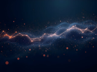 Ultra-realistic particle cloud visualization of tariff data points clustering into economic growth patterns on dark gradient infinite space with glowing connection lines