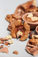 Close up of cracked walnuts	
