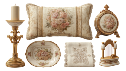 Vintage Decorative Collection with Floral Patterns and Elegant Design Elements