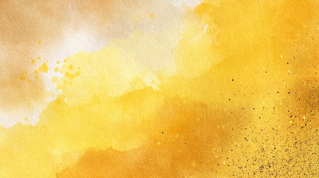 Luminous yellow watercolor gradient on rough paper with soft focus backdrop