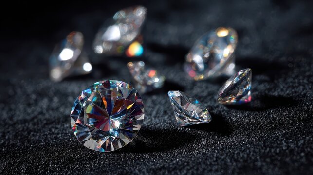 Luxurious diamond cluster with facets reflecting color