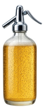 Ginger ale in a vintage soda siphon bottle with chrome accents and lever.