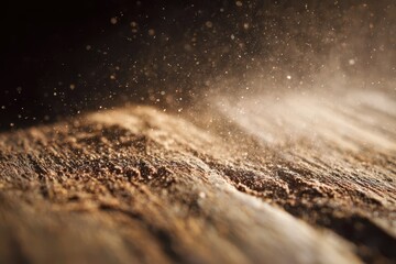 Macro photograph of dust texture on a weathered wooden surface