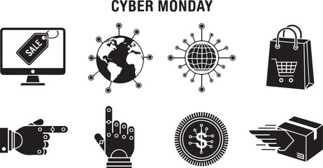 Cyber Monday Vector Icons Set, Black and White