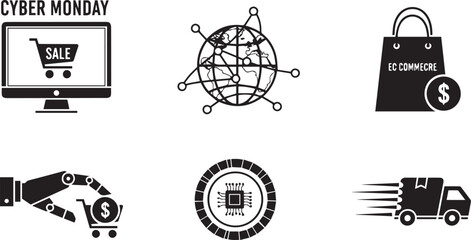 Cyber Monday Icons Set - Shopping, Technology, Commerce