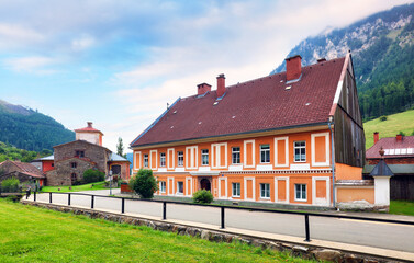 Fototapeta premium Small village in Vordernberg in Austrian Alps / Styria / Austria.