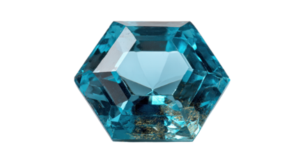 Hexagonal, light-blue gemstone, intricate facets,  glowing,  dark background