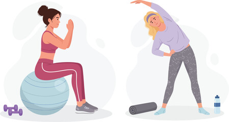 Obraz premium Flat Design Workout Fitness Illustration: Sport, Health, Exercise, Gym