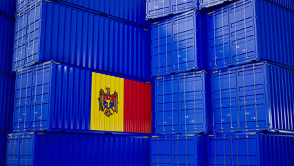 Cargo shipping container with Moldova flag, shipping and freight transportation of Moldova concept.