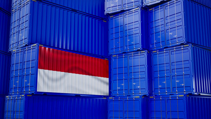 Cargo shipping container with Monaco flag, shipping and freight transportation of Monaco concept.