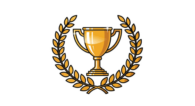 Golden trophy cup with laurel wreath signifies achievement, success, and victory, perfect for awards, competitions, and celebrating winners