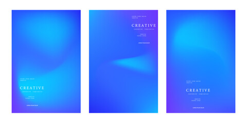 Fototapeta premium Collection of creative abstract poster templates with smooth blue gradient backgrounds. Modern minimalist design, perfect for branding, flyer, presentation, cover, wallpaper