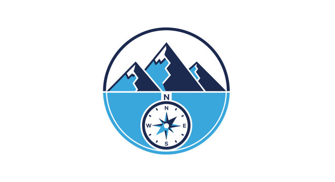 Explore the majestic mountains and find your path with a modern compass logo, perfect for adventure, travel, and discovery.