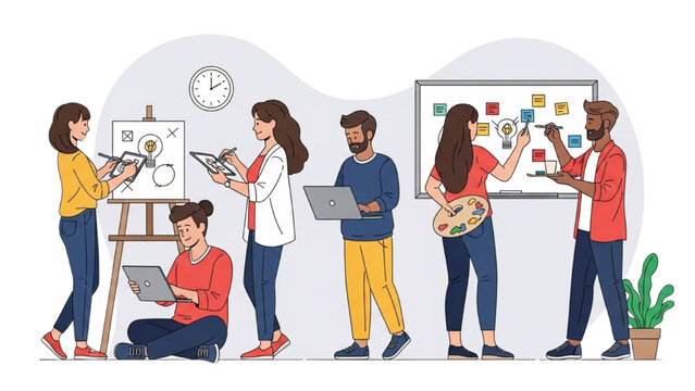 Creative Team Collaborating on Design Projects with Diverse Skills and Ideas