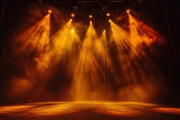 A stage with yellow and orange spotlights shining down