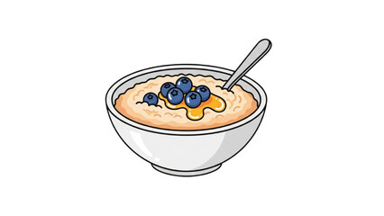 Delicious bowl of oatmeal topped with fresh blueberries and drizzled with honey