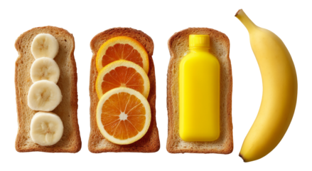 Creative Food Illustration with Fruits and Yellow Condiment on Bread Surface