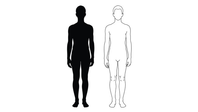 Male Body Outline and Silhouette Template Vector Illustration