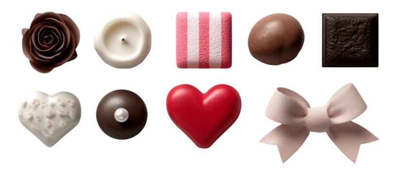 Assortment of Colorful and Artistic Sweets and Chocolates on Transparent Background