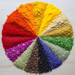 Top-Down View of Spices Arranged in Color Wheel – Culinary Concept