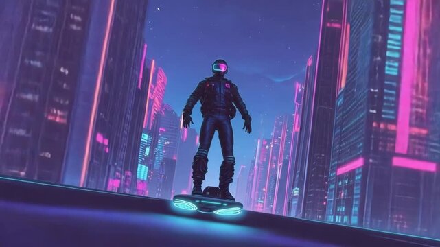 Gen Turbo shows incredible skills while gliding through a neon cityscape at night