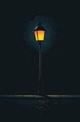 A street lamp is shining on the left side of an all-black background