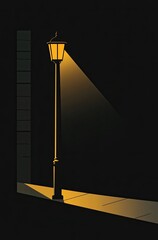 A street lamp is shining on the left side of an all-black background