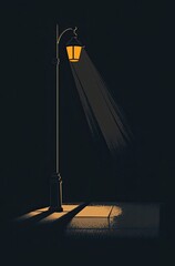 A street lamp is shining on the left side of an all-black background