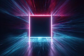 Abstract Neon Square Illuminated with Data Streams on Dark Background