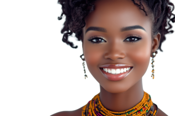 Elegant woman smiling with earrings visible

