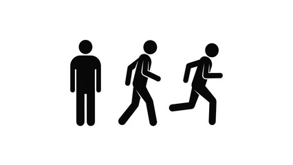 Stick Figure Movement Cycle Vector Set. Human Pictograms for Standing, Walking, and Running Motion