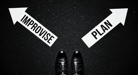 Confidently choose your path, deciding between strategic planning and spontaneous improvisation for business success, symbolizing crucial decision points.