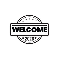 Welcome 2026 stamp badge flat vector illustration clean minimal design white background
